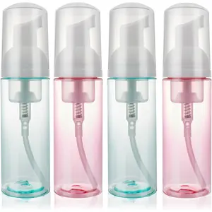 4 Pack  Pump Bottle Travel 2 oz/60 ml Small Size Mousse  Soap Dispenser Refillable Plastic Foaming Soap Dispenser Empty Travel Foaming Containers for Soap Shampoo Lash Washer