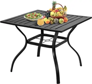 36" Square Patio Table for 4, Metal Outdoor Dining Table with Umbrella Hole, All-Weather Steel Patio Dining Table Outdoor Table for Lawn, Garden, Backyard, Black