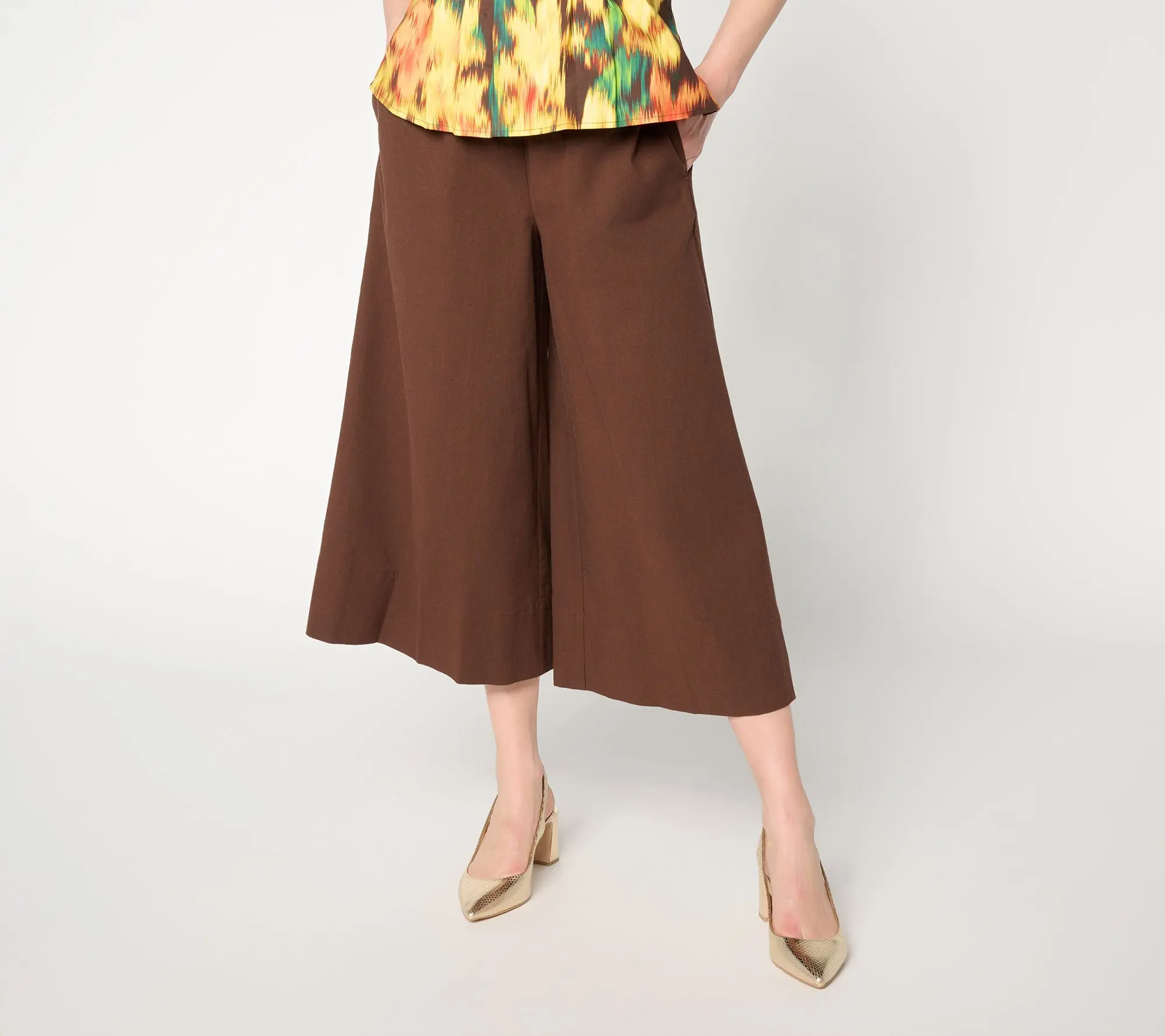 Carla Rockmore Collection Petite Pull-On Cotton Rich Wide Crop Pants