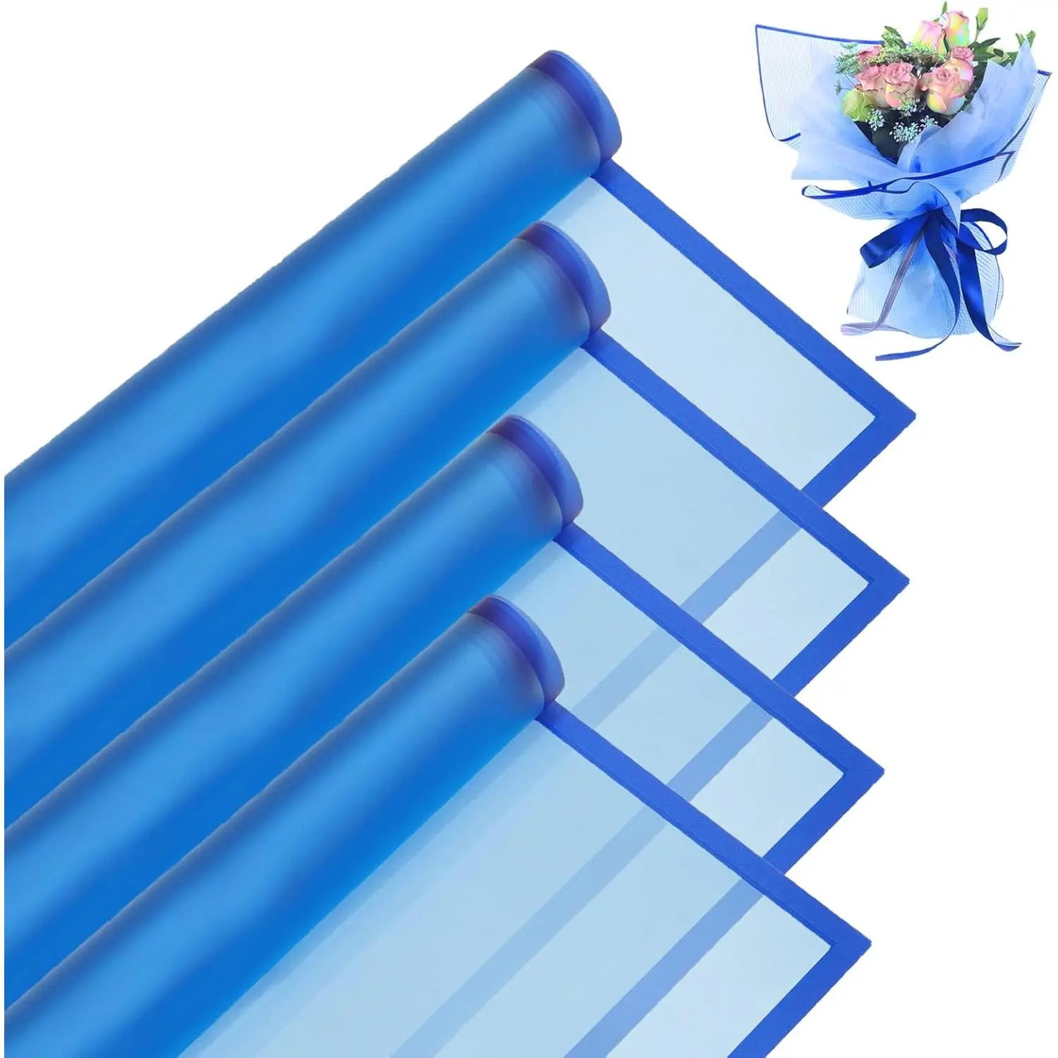 20 Sheets Blue Flower Wrapping Paper, Florist Bouquet DIY Craft Fresh Flower Wrapping Paper with Blue Border  Floral Wrapping  Box Packaging Material Florist Supplies