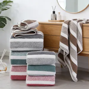 8Pcs Luxury Striped Bath Towel Towel Set, Premium Bath Towels Ultra-Soft Highly Absorbent Non-Hair-Free, Comes with 2 Bath Towels 2 Face Towels 4 Hand Towels, Quick-Drying with Hanging Ring for Bathroom & Hotel Amenities