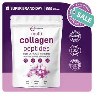 Micro Ingredients Multi Collagen Peptides Powder - Hydrolyzed Protein Peptides (Type I,II,III,V,X) with Hyaluronic Acid, Biotin & Vitamin C Unflavored