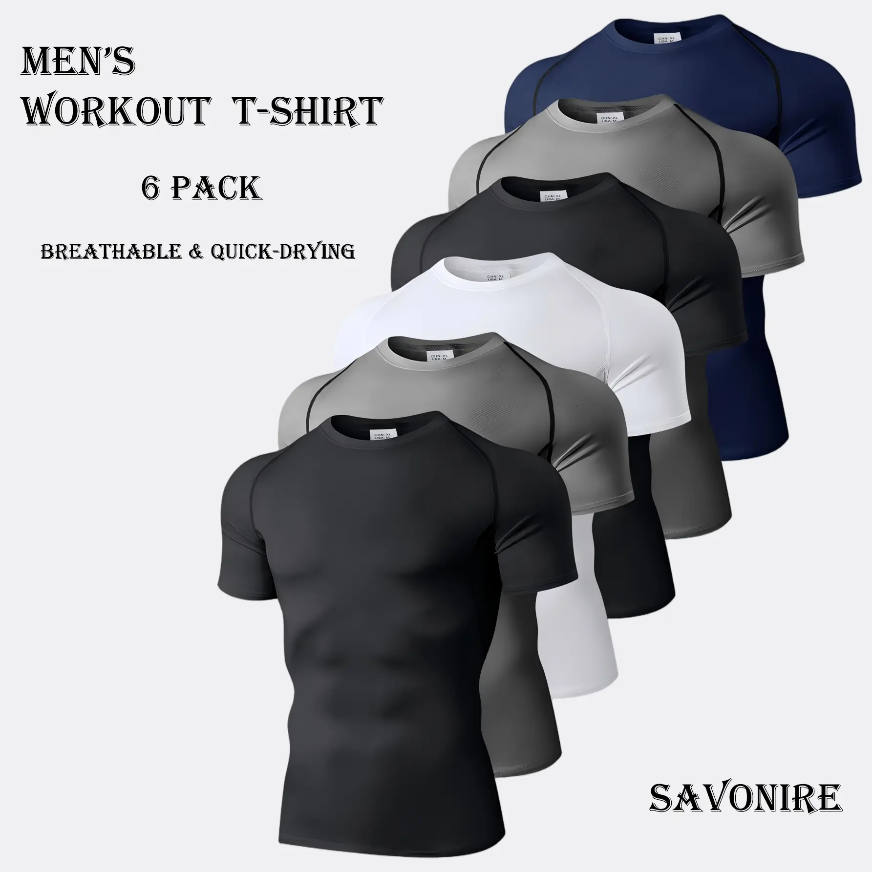 6 Pack Men's Workout T Shirts Gym Tops Compression Athletic T-Shirts For Men Active Stretch Breathable Moisture Wicking Soccer Tops For Football Gym Outdoor Sports summerwins