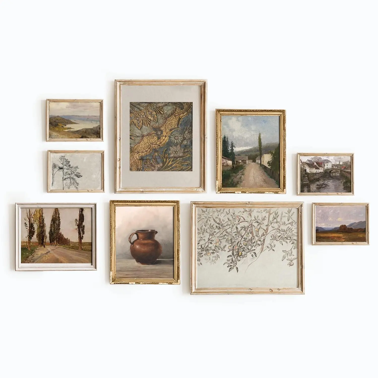 Set 9 Vintage Art Wall Decor - French Country Gallery Wall Art, Sketch Poster Landscape, Moody Modern House Decor (11x14 IN Unframed)
