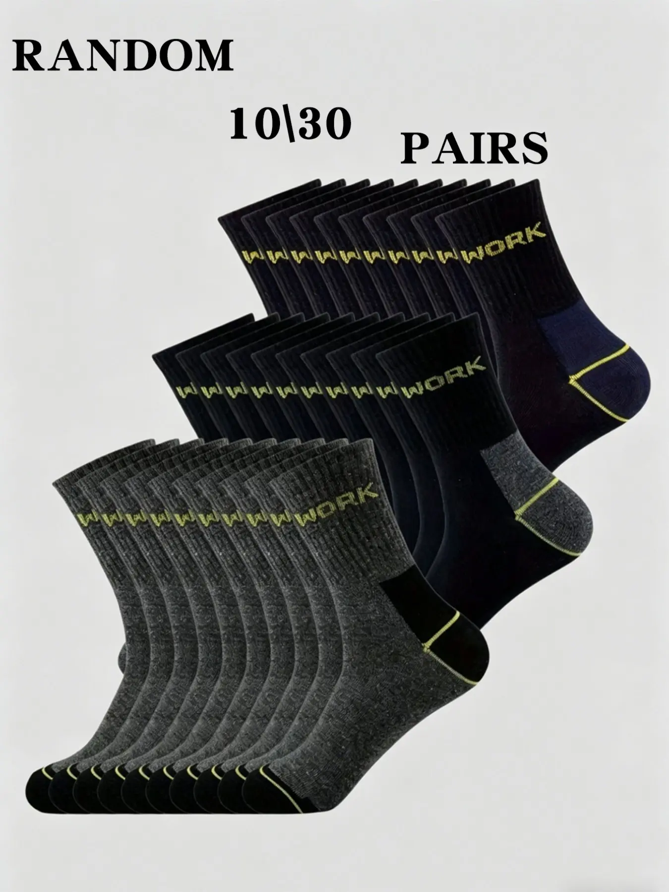 Random 10/30 Pairs Men's Workwear Durable Mid-Calf Socks, Comfortable & Long-Lasting, Ideal for Daily Wear & Labor-Intensive Tasks