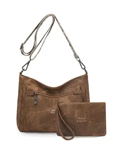 Vintage Washed Out Underarm Bag for Women, Large Capacity Shoulder Crossbody Bag with Wallet Set, Casual Commute Backpack