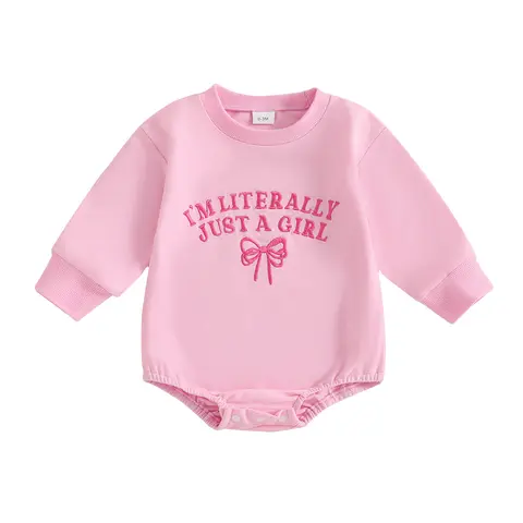 Baby Girls Sweatshirts Rompers Letter Bowknot Embroidered Round Neck Long Sleeve Fall Bodysuits Jumpsuits
