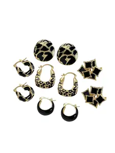 5 Pairs Elegant Gold Geometric Stud Earrings Set, Fashion Leopard Print Design, Daily Commute Holiday Party Wear, Fashionable Earrings