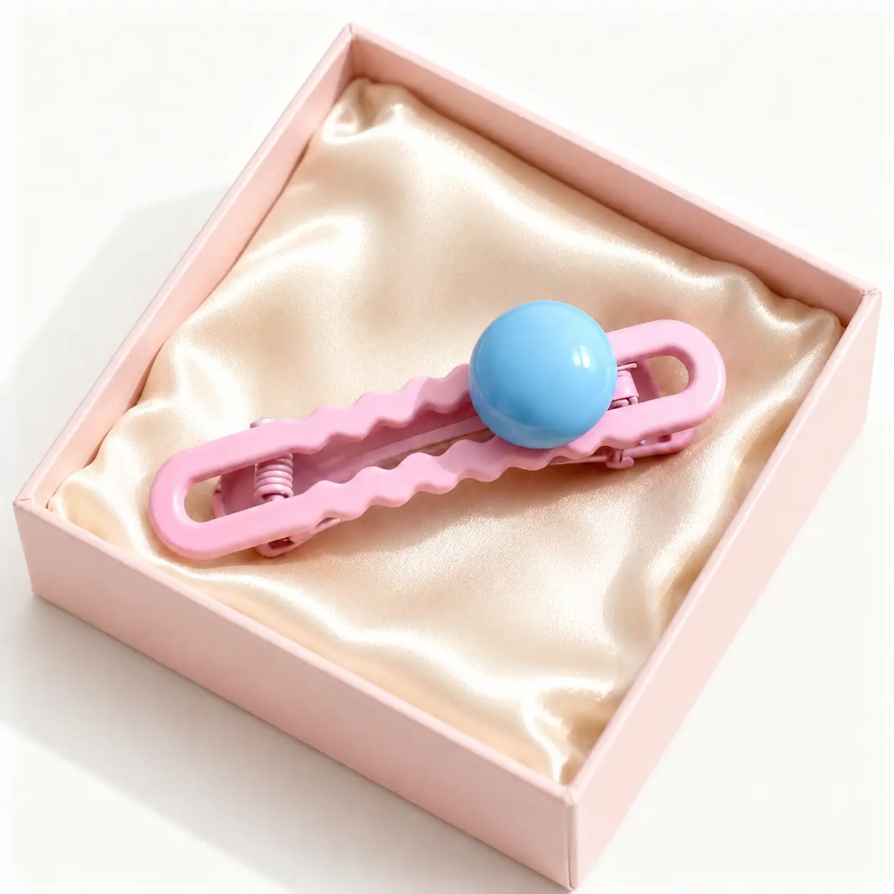 Pink Duckbill Hair Clip with Blue Bead – Cute and Stylish Hair Accessory for Girls