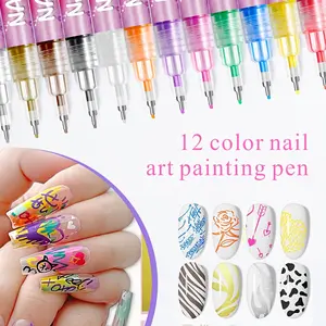 Quick Dry 12-Color Acrylic Nail Art Pens Kit - Waterproof Paint Markers for DIY 3D Dotting Floral Hook Designs, Professional Salon & Home Manicure Tools for Women Girls, Christmas Birthday Gifts