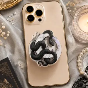 Black Snake Marble Luxe MagSafe Phone Grip: Witchy Gothic Occult Aesthetic Magnetic Phone Holder, Feminine Dark Academia Serpent Gift Kindle