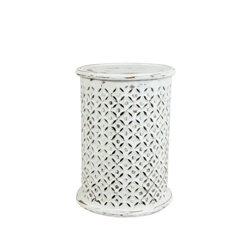 Decker Distressed Hardwood Global Drum End Table