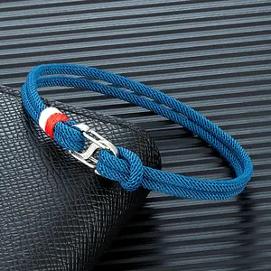 Navy Blue Braided Rope Bracelet Stainless Steel Double Push Carabiner Clasp Survival Bracelet for Men Women Couple Gifts