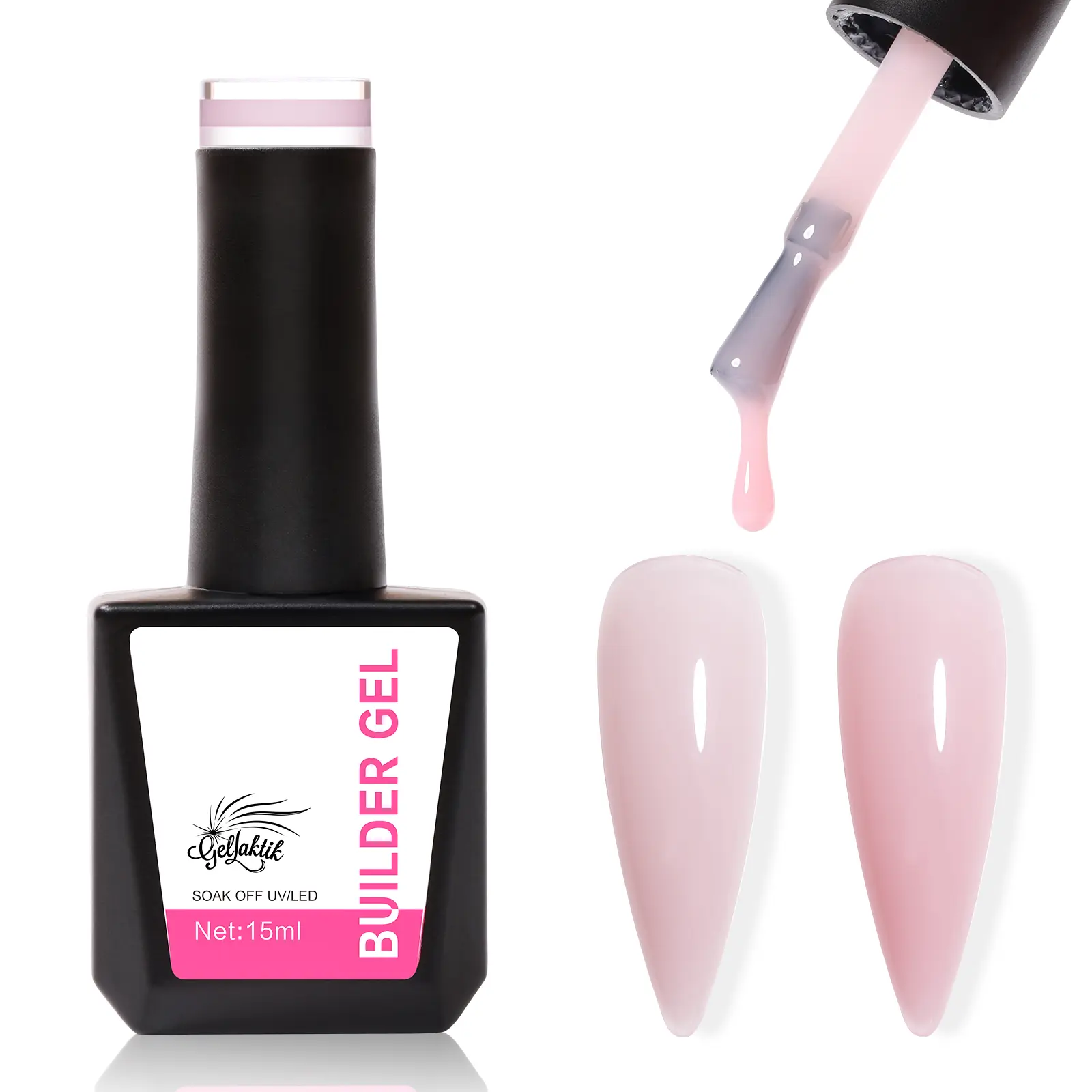 GELLAKTIK Colored Builder Base Gel Nail Polish 15ml, Builder Gel Pink Natural Jelly, 7-in-1 Nail Strengthener, Long Lasting UV Light Cure, Self-Leveling, Natural Nail, Strengthening Reinforcing Build Thickness, Thick Overlay,Light Pink