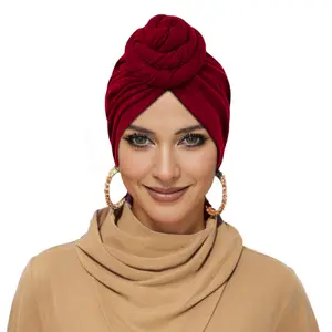 Women Head Wraps India Hat Hijabs Cap Ladies Turban Bonnet Soild Color Top Knot Inner Hijab Caps African Twist Headwrap