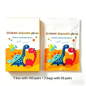 100 pairs Kids Disposable Gloves, Food Grade PE Toddler Gloves, Thickened & Embossed Anti-Slip, BPA Free, for Painting Crafts Cooking Eating Cleaning, Ages 3-12