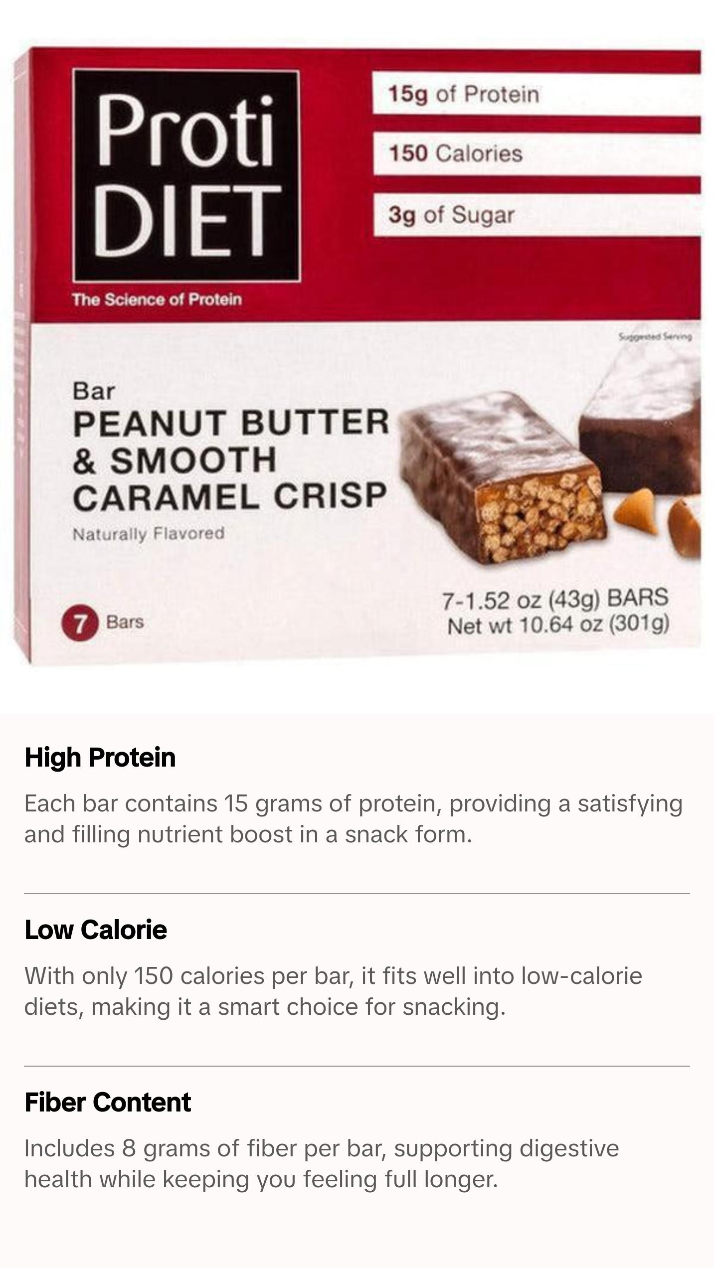 ProtiDiet - Protein Peanut Butter Smooth Caramel Crisp Bar - 7 Bars
