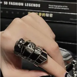 Punk Rock style couple rings, multi-layered design, adjustable size, open shape resembling Saturn. Suitable for everyday wear and as a gift.