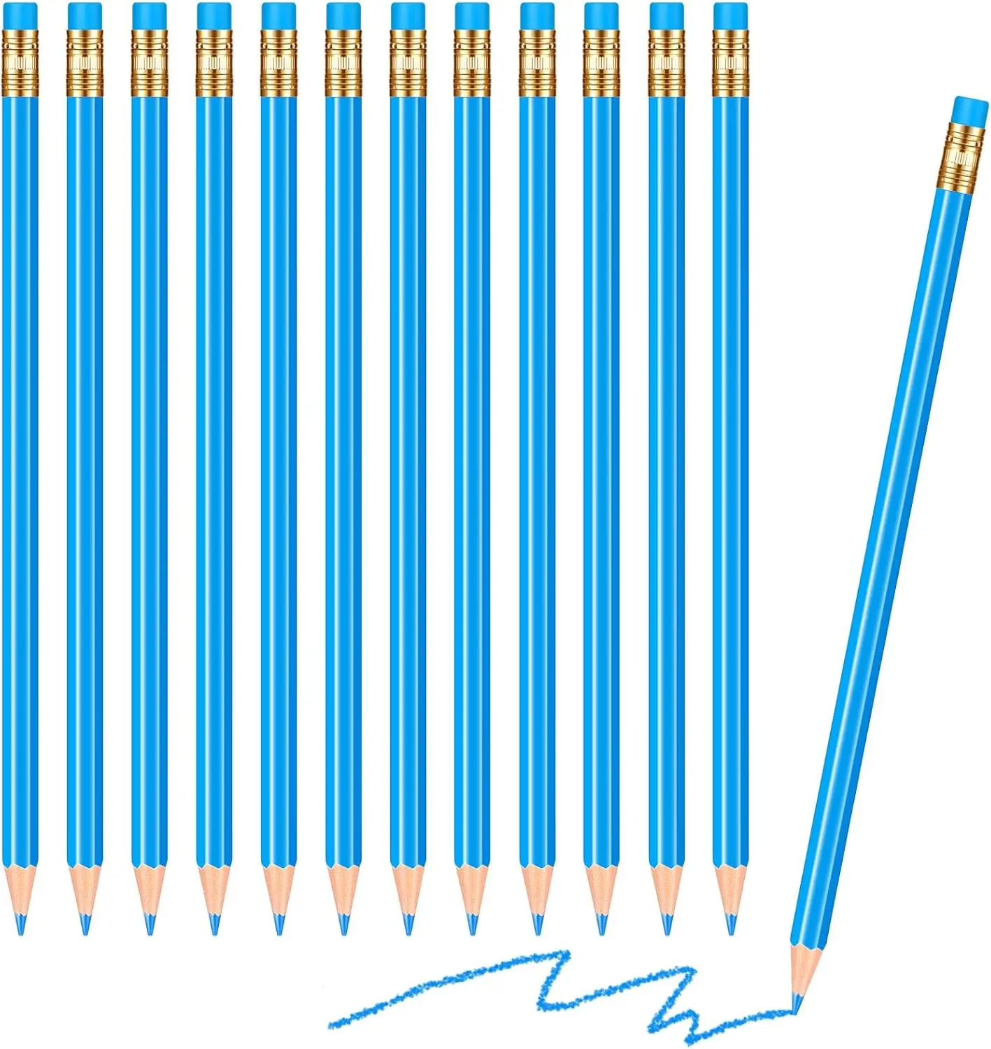 12 HB Erasable Pencils, Pre-Sharpened Wooden Pencils with Eraser for Writing, Drawing, and Checking (Blue)