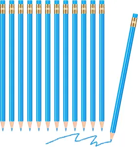 12 HB Erasable Pencils, Pre-Sharpened Wooden Pencils with Eraser for Writing, Drawing, and Checking (Blue)
