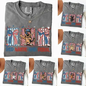Comfort Colors Patriotic Dog T-Shirt, 50+ Dog Breeds USA 250 Years Design, Red White and Feral Graphic, Funny 4th of July Tee, Dog Lover Independence Day Outfit, Casual Everyday Wear, Pepper Color - AL