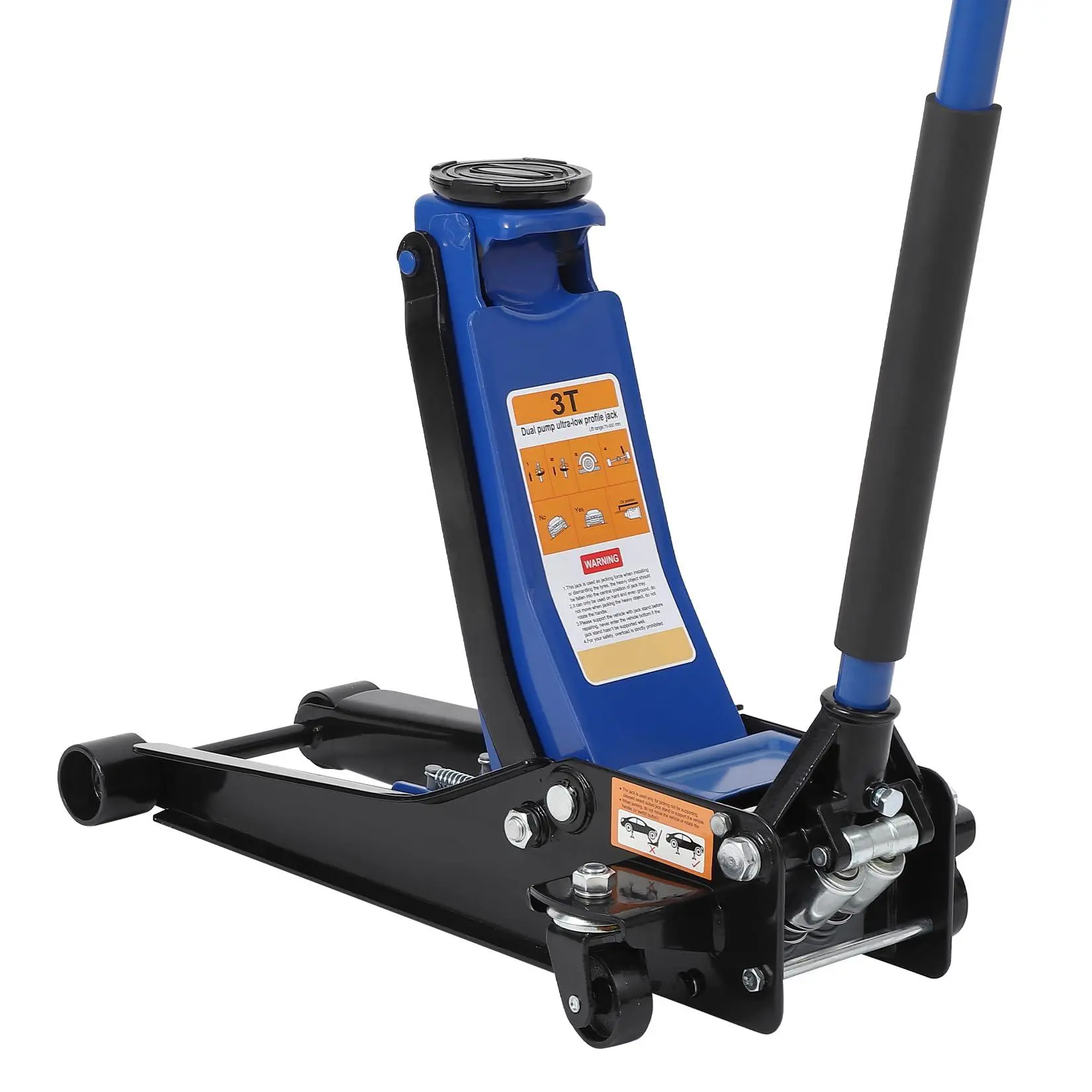 GARVEE 3T Low Profile Hydraulic Jack, Professional Heavy Duty Steel Racing Floor Jack with Dual Piston Quick Lift, 3 in - 19.5 in Lift Range, Blue