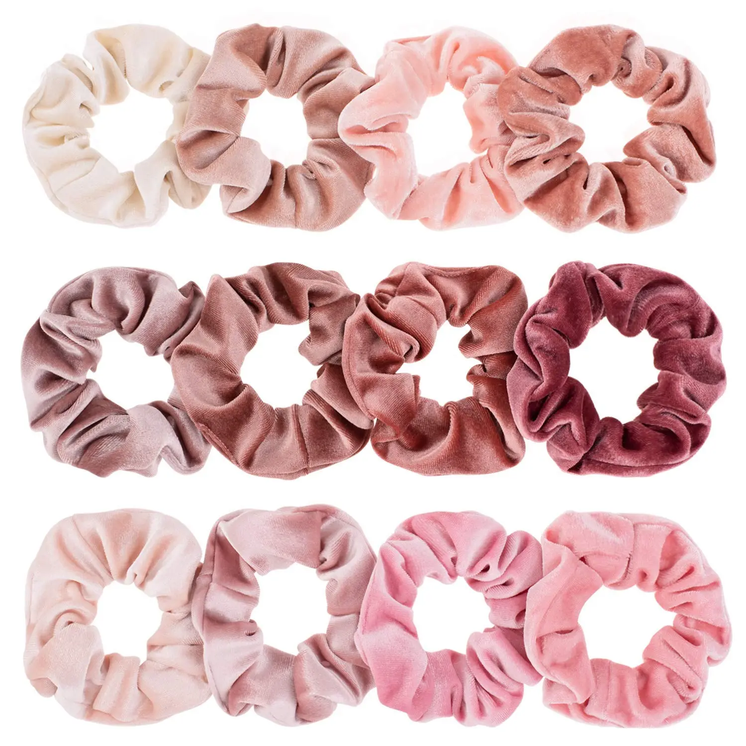 12PCS Velvet Scrunchies for Women & Teen Girls | Blush Pink Hair Scrunchies Set | Soft Thick Hair Ties Gift