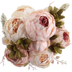 Fake Flowers Vintage Artificial Peony Silk Flowers Wedding Home Decoration,Pack of 1 (Light Pink)
