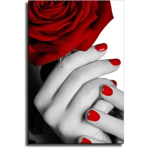 Trendy Feminine Nail Art Nail Poster Printable Paintings for Wall Decor Living Room Decor Canvas Printins (12x18inch-Framed)