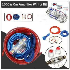 1500W Car Amplifier Wiring Kit, Complete Auto Audio Power Cable Set with Fuse Holder, RCA Cable, Speaker Wire, Ground Wire for Car Subwoofer Amp Installation