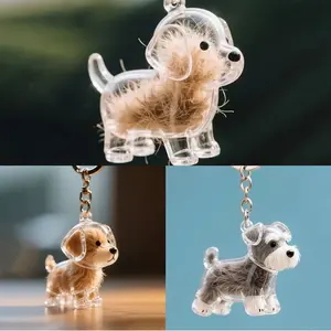 Cute Dog Hair Storage Keychain Pendant - Transparent Capsule Charm with Fluffy Puppy Design, White Pet Hair Collector Accessory for Keys, Bags & Backpacks - Commemorative Gift for Dog Lovers, Dog Hair Accessories, Cartoonish Design, Soft Texture