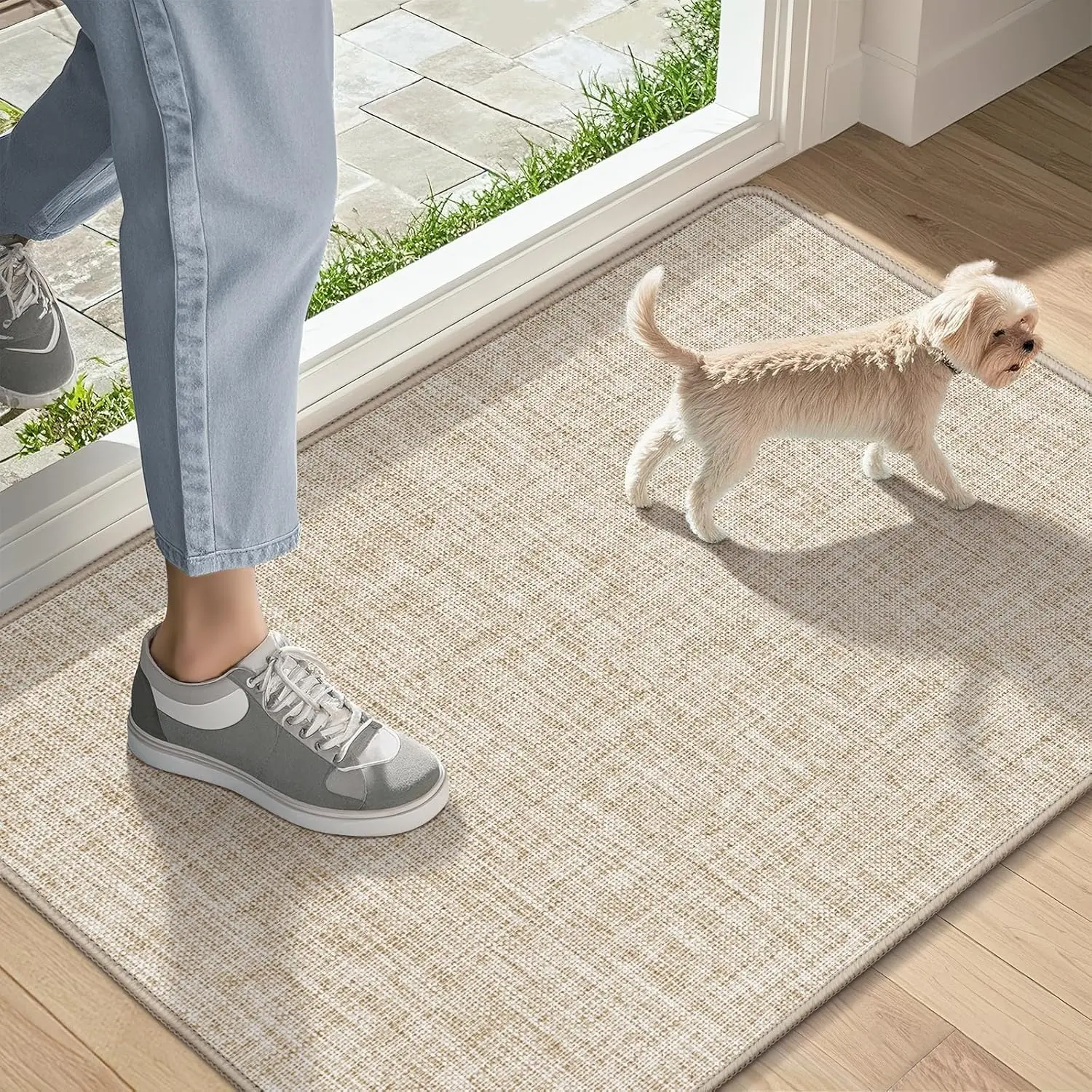 Thin Indoor Door Mat 17"x29", Non Slip Door Mat, Khaki |   Low-, Backing, Absorbent Door Mat Indoor Entrance, Washable Welcome Doormats Dirt Trapper Front Mat