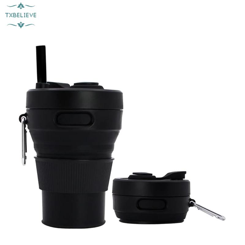 Silicone Coffee Mug Collapsible Cups for Camping Folding Travel with Straw Reusable Portable Drinking Cups Outdoor Hiking 450ml (Green-450ml, 1) Silicone Coffee Mug Collapsible Cups for Camping Folding Travel with Straw Reusable Portable Drinking Cups Outdoor Hiking 450ml (Green-450ml, 1)