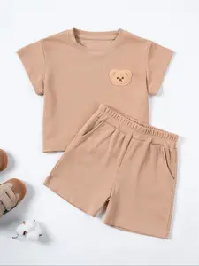 Two-Piece Set Toddler Boy's Letter Print Short Sleeve Tee & Elastic Waist Shorts, Casual Round Neck T-shirt & Shorts for Summer, Kids Clothes for Daily Wear, Toddler Outfit, Baby Clothing