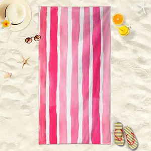 1PC Vibrant Pink  White Striped Beach Towel | Quick-Dry Lightweight  Compact | Perfect for Pool Spa Camping Summer Vacation  Beach | Beach Towel  Bath Towel Swim Towels