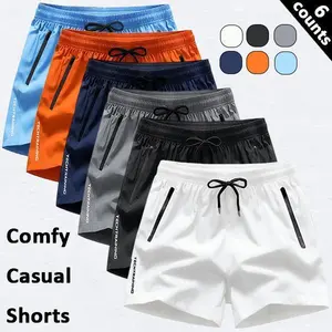 6-Pack Men's Quick Dry Tech Training Shorts | Zipper Pocket Gym & Casual Bottoms Lightweight quick-dry fabric with zipper pockets, elastic drawstring waist, and breathable stretch. Ideal for workouts, running, and daily summer wear.
