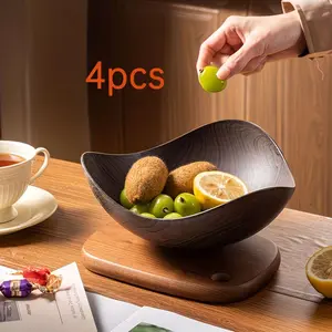 4-Piece Large Plastic Party Table Salad Fruit Bowl Set, Wood Grain Design, Ideal for Fruits, Snacks, Appetizers, Perfect for Parties and Gatherings