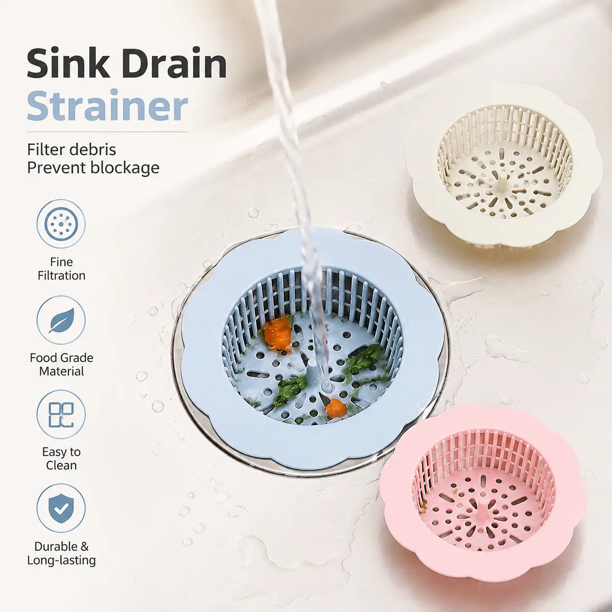 1-Pack Kitchen Drain Strainer - Hollow Mesh Protector with Scalloped Edge, Fine Filtration & Debris Capture for Household Use, Sink Protector