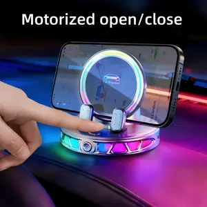 Wireless Charging Car Phone Mount, RGB Ambient Light, Auto Lock, 360° Rotating, Vacuum Suction Holder for iPhone Android
