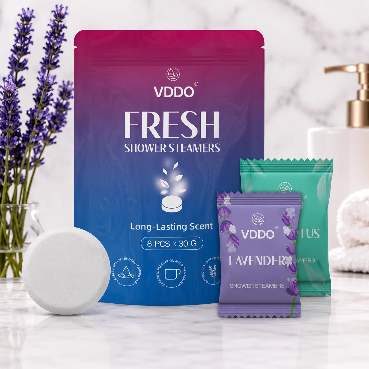 Lavender & Mint Shower Steamers Aromatherapy 8 Pack – Relaxing Home Spa Shower Bombs with Essential Oils for Stress Relief, Self Care, Birthday Gifts for Women & Men, Travel Essentials