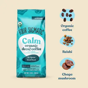 Four Sigmatic - Calm Organic Decaf Ground Coffee with Reishi and Chaga Mushrooms, 12oz Bag Four Sigmatic - Calm Organic Decaf Ground Coffee with Reishi and Chaga Mushrooms, 12oz Bag