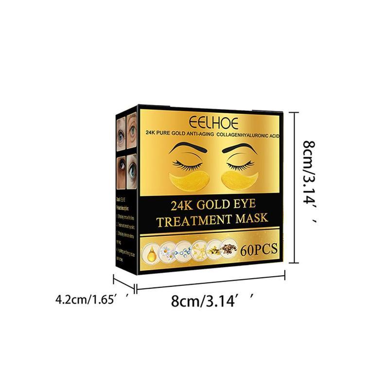 60pcs 24k Gold Eye Mask Moisturizing Firming Nourishing Area Eye Gel Treatment Cream HydratingPatch Dark Circles Bags Puffiness & Wrinkdes Refresh Your Skin Eye Patches Under Eye