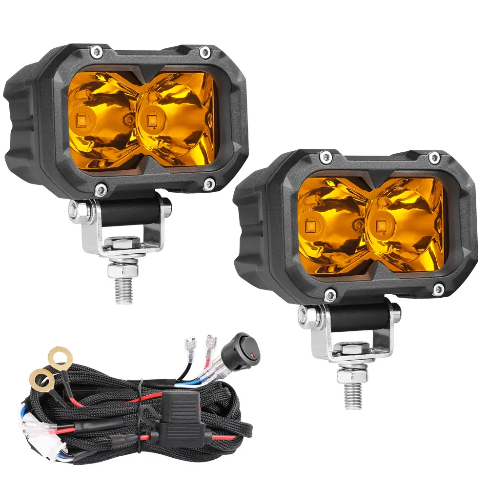 ANGU-OFFROAD 4-In 80W High Lumen Amber Beam Aluminum Alloy LED Work Light Pods, 12v-24v IP68 Waterproof Lamp, 2-Wire Harness, Adjustable Mount, LED Brake Lamp for 4x4 Off Road, Can Am UTV/ATV Bumper/Grille, Boat