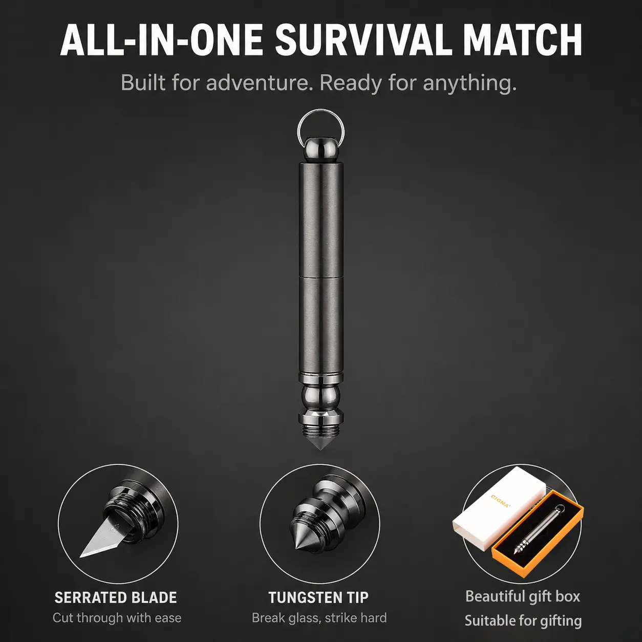Retro Stainless Steel Eternal Match Keychain - Heavy-Duty Windproof Waterproof Flint Fire Starter, Refillable Kerosene Lighter with 10000+ Ignitions, Tactical Pocket EDC Survival Gear for Camping Bushcraft（Fuel not included）