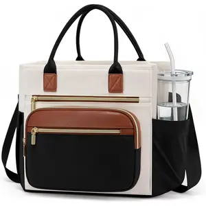 Women's Insulated Lunch Bag, Wide Opening Adult Lunch Box with Leakproof Cooler, Adjustable Shoulder Strap and Cup Holder for School, Teacher, Picnic
