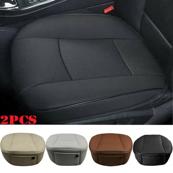 2 Packs Leather Front Car Seat Cover Bottom Car Seat,Anti-Slip and Full Wrap Driver Car Seat Protectors Storage Pocket,Luxury Waterproof Bottom Auto Seat Cushion Pad Mat For Most Vehicles