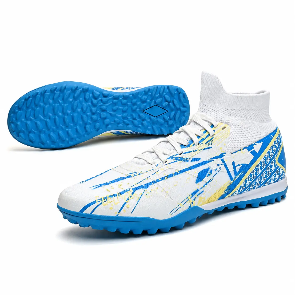 High-Top Leather Football Cleats for Unisex Adults, Breathable Training Shoes with Secure Fit Laces & Non-Slip TF Turf Sole