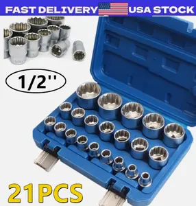 21Pcs 1/2" Drive Universal Spline Socket 12-point 8-36mm CR-V Metric Socket Set