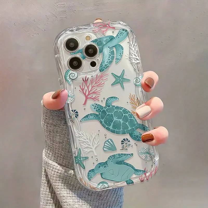 A creative turtle swimming design phone case, compatible with iPhone 17/16/15/14/13/12/11/X/XS/XS Max, featuring an ocean pattern and a fresh, minimalist style. It is the perfect Christmas gift for friends, family, or yourself., Cover, Accessories, Smartp