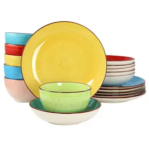 Elama Sebastian 18-Piece Double Bowl StonewareDinnerware Set